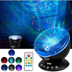 LOBKIN Ocean Wave Projector Kids Night Light lamp with Music Speaker/Remote/White Noise/Timer, 8 Colors Changing LED Light Projector for Baby Bedroom /Room Decor