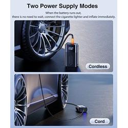 Cordless&Corded Dual-Use Tire Inflator Portable Air Compressor, 150PSI 35L/Min Car Tire Air Pump with 32 LED Lights, 6000mAh Battery, Portable Tire Pump Suitable for Car Bike Motor Ball