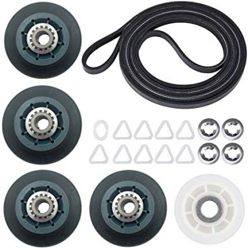 4392067 4392067RC Dryer Repair Kit for Whirlpool Maytag Kenmore Crosley Kitchen-Aid Admiral. Drum Roller, Belt, & Pulley Kit - Replace 2015, 80047, 587637, 4392067VP, AP3109602, PS373088, EAP373088