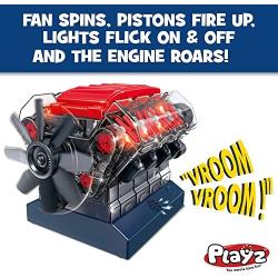 Playz V8 Engine and Steam Engine Model Kit Building Kit for Kids and Adults - STEM Science Kits for Kids, Model Engine Kits for Adults and Educational Hobby Gift, Mini Engine Set, Engineering Toy Boys