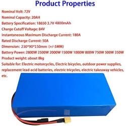 Wnicek 72V Lithium Battery Pack 20AH 30AH 40AH Electric Motorcycle Rechargeable Battery with 84V Charger Suitable for Moped Scooters Replace LiFePO4 Battery Electric Scooter
