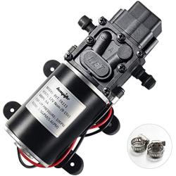 bayite 12V Diaphragm Water Pump, 1.5 GPM (5.6 L/Min) 100 PSI, 12 Volt DC Fresh Water Pump with 2 Hose Clamps, Self Priming Sprayer Pump with Pressure Switch Adjustable for RV Camper Marine Boat Lawn