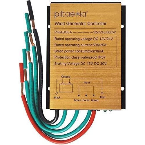 Pikasola Wind Turbine Charge Controller Mini Wind Turbine Generator Controller IP67 Waterproof 12V/24V Automatic Controller Suitable for 400Watt 500Watt 600Watt Wind Turbine System