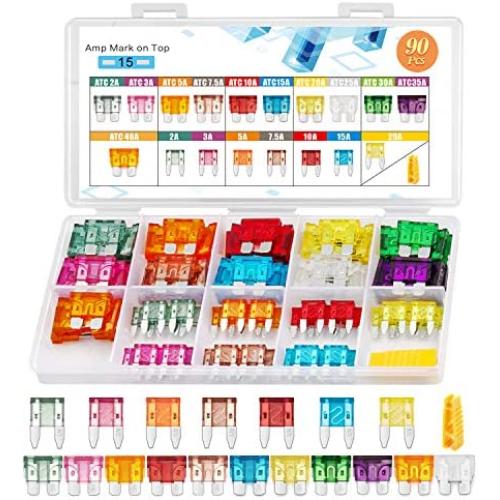 Chanzon Blade Fuse ATC + ATM Mini 90pcs 18 Values 2A 3A 5A 7.5A 10A 15A 20A 25A 30A 35A 40A Assotrment Kit (ATC ATO & APM) 32V 12V for Car Truck RV Automotive Motor Boat Assorted Replacement