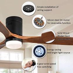Sofucor Low Profile Ceiling Fan With Lights 3 Carved Wood Fan Blade Noiseless Reversible Motor Remote Control Flush Mount Ceiling Fan With Light