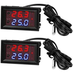 DC 12V Electronic Temperature Controller Programmable -50 to 110 Degree Celsius Heating/ Cooling Thermostat Control Switch Module NTC Waterproof Sensor Probe Dual Color LED Display Monitor (2 Pieces)