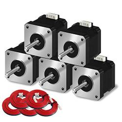 [5pcs of Pack] Nema 17 Stepper Motor, 17HS4401 2 Phase Step Motor Bipolar 1.5A 59.5oz.in(42Ncm) 42x42x38mm 4-Wire 1M Long Cable for 3D Printer