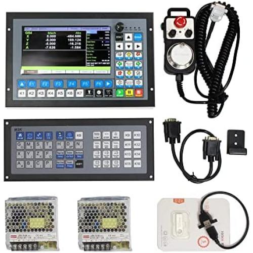 4 Axis CNC Controller 1000KHz DDCS Expert Motion System Offline Standalone Servo/Stepper Motor Drive Control with 6 Axis MPG Handwheel+M3K Extended Keyboard+2pcs 75W 24V DC Power Supply