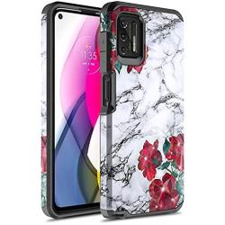 Moto G Stylus 2021 Case, Rosebono Slim Hybrid Shockproof Hard Cover Graphic Fashion Colorful Skin Cover Armor Case for Moto G Stylus 2021 (Rose Marble)