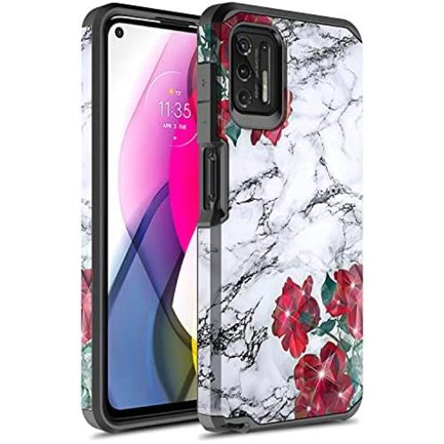 Moto G Stylus 2021 Case, Rosebono Slim Hybrid Shockproof Hard Cover Graphic Fashion Colorful Skin Cover Armor Case for Moto G Stylus 2021 (Rose Marble)