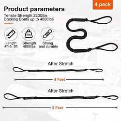 Jranter Bungee Dock Lines, 4 Feet Bungee Shock Cords Bungee Docking Rope Mooring Rope for Boat,PWC,Jet ski,Pontoon,Kayak,Canoe,Power Boat,Watercraft (4 Packs)