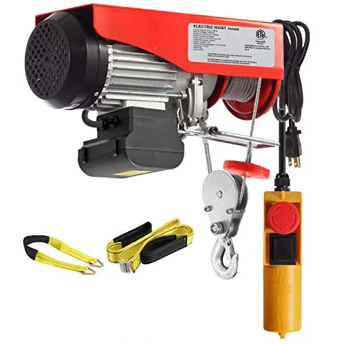 Partsam 1100 lbs Lift Electric Hoist Crane Remote Control Power System, Zinc-Plated Steel Wire Overhead Crane Garage Ceiling Pulley Winch w/Premium Straps (w/Emergency Stop Switch)