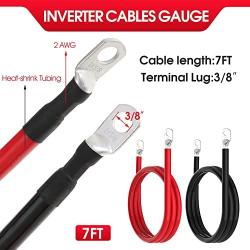 2 AWG Battery Cable 2AWG Gauge Battery Inverter Cables with 3/8 in Lugs Pure Copper Power Inverter Wire Set for Solar Marine Boat RV Car Motorcycle 2pcs (7FT)