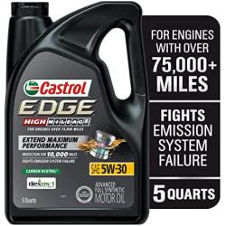 Castrol 03128C Edge High Mileage 5W-30 Advanced Full Synthetic Motor Oil, 5 Quart