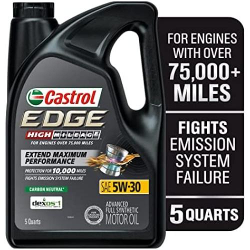 Castrol 03128C Edge High Mileage 5W-30 Advanced Full Synthetic Motor Oil, 5 Quart