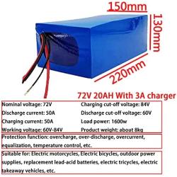 Wnicek 72V 20Ah 30Ah 40Ah E-Bike Battery Pack Electric Motorcycle Lithium Battery Replace Iron Phosphate Li-ion Battery Suitable for Motors Within 2800W with BMS+ Charger