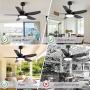 46 Inch Black Ceiling Fans with Lights and Remote Downrod Low Profile Matte Black Ceiling Fan Bedroom Living Room Kitchen with 3 Light Color 6 Speed Timer Function Remote Control and Reversible Motor