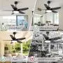 46 Inch Black Ceiling Fans with Lights and Remote Downrod Low Profile Matte Black Ceiling Fan Bedroom Living Room Kitchen with 3 Light Color 6 Speed Timer Function Remote Control and Reversible Motor