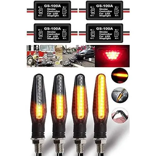 BlyilyB Motorcycle Blinkers Indicator Turn Signal Amber Flowing Sequential Lamp And Flash Strobe Controller Flasher Module for 3rd LED Brake Lamp Tail Stop Lamp