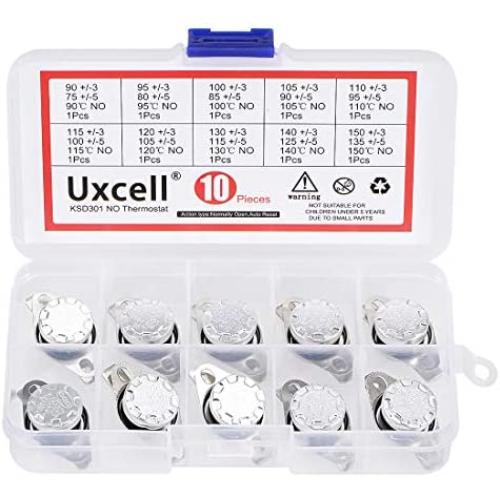 uxcell 10pcs NO KSD301 Thermostat 90-150°C(194-302°F) Temperature Thermal Control Switch 90 95 100 105 110 115 120 130 140 150°C Normally Open Assortment Kit