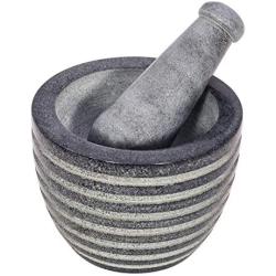 Divit Shilp Mortar and Pestle, Made of Heavy Duty Polished Hard Stone, Natural Stone Grinder for Spices, Pastes, Herbs, Seasoning etc. (Black with Rings)