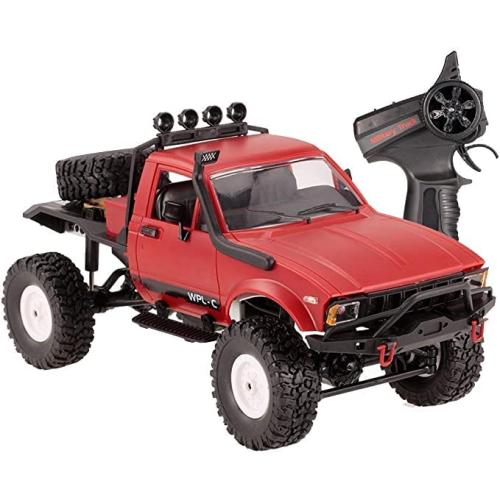 The perseids RC Truck 1/16 Scale RC Rock Crawler 2.4Ghz 4WD Remote Control Offroad Car WPL RC Semi Trucks and Trailer All Terrain Cars, Racing Vehicles Brushed RTR Ideal Gift for Kids and Adults Red