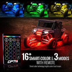 OPT7 Aura ATV UTV Underglow LED Lighting Kit, RGB Multi-Colors Neon Underbody Accent Strips w/Smart Brake Sensor, Switch Wireless Remote, 4-Key Chain Controller, IP67 Waterproof, 12V, 10pc