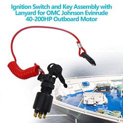 175974 Ignition Switch and Key Assembly with Lanyard, Fits for OMC Johnson Evinrude 40-200HP Outboard Motor | OE Replacement 5005801 357868