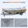 RVMasking Heavy Duty 600D Jon Boat Cover Upgraded Triple Waterproof Tear-Resistant Polyester Jon Boat Cover with Motor Cover, Fits 14ft Long and Beam Width up to 70inch, Gray