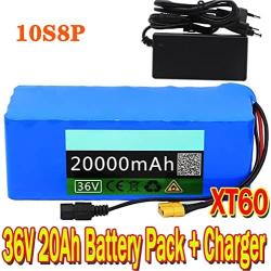 Jieoto 36V 20AH 10S 8P E-Bike Battery Pack 10S 8P 20000mAh E-Bike Battery with 2A Charger and BMS Waterproof Li-ion Battery Pack Fit for 750W-50W Motor