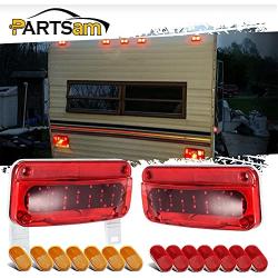 Partsam Led RV Camper Tail Light Kit, 14xAmber/Red 2x4 Oblong Led Marker Lights 6 Diodes + Red Surface Mount Lights Stop/Turn/Tail with License Light for RV Trailer Camper, 5th Wheel Motorhome