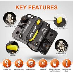 BULVACK 50 Amp Circuit Breaker with Manual Reset for Car Marine Trolling Motors Boat ATV Manual Power Protect for Audio System Fuse, 12V-48V DC (50A)