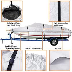 iCOVER Trailerable Boat Cover- 12-14 Waterproof Heavy Duty Marine Grade Polyester, Fits V-Hull,Fish&Ski,Pro-Style,Fishing Boat,Runabout,Bass Boat, up to 12ft-14ft Long and 68