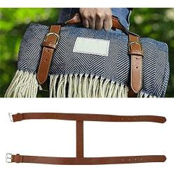 Dheera Portable PU Leather Outdoor Picnic Blanket Carry Strap Multipurpose Adjustable Strap Practical Picnic Accessories for Camping Hiking Motorcycle Bedroll Straps