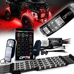 OPT7 Aura ATV UTV Underglow LED Lighting Kit, RGB Multi-Colors Neon Underbody Accent Strips w/Smart Brake Sensor, Switch Wireless Remote, 4-Key Chain Controller, IP67 Waterproof, 12V, 10pc