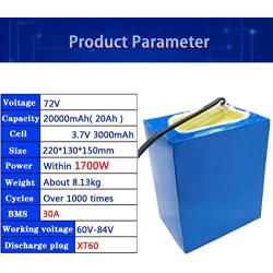 Wnicek 72V E-Bike Battery Pack 20Ah 30Ah 40Ah 50Ah 60Ah Lithium-ion Battery Fit for 1000W-5600W Motorcycle/Bike/Scooter/Tricycle/Off-Road Vehicle with BMS and Charger