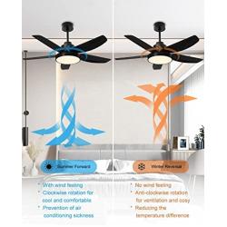 KAPOEFAN 46 Black Ceiling Fan with Lights and Remote, Flush Mount Ceiling Fan with Lights, Modern Ceiling Fan with Noiseless Reversible DC Motor - Adjustable Color Temperature - 6 Speeds -Timing Function for Indoor and Outdoor