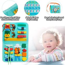 Montessori Sensory Busy Board, Preschool Activities Learning Toys for Toddlers 1 2 3 4 Year Old Boys and Girls, Busy Toys for Babies18-24 Month Learn to Dress, Basic and Fine Motor Skills