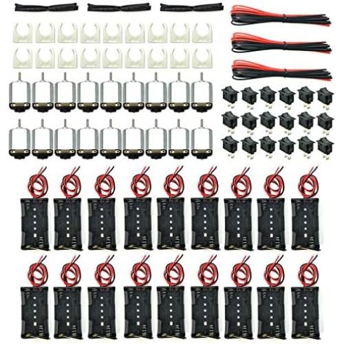 EUDAX 18 Set DC Motors Kit,Mini Electric 1.5-3V 24000RPM Hobby Motor with AA Battery Holder for STEM DIY Toy