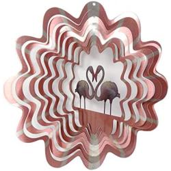 WorldaWhirl Whirligig 3D Wind Spinner Pink Flamingo Bird Pair Heart Garden Twister Home Decor Stainless Steel (12 Inch)