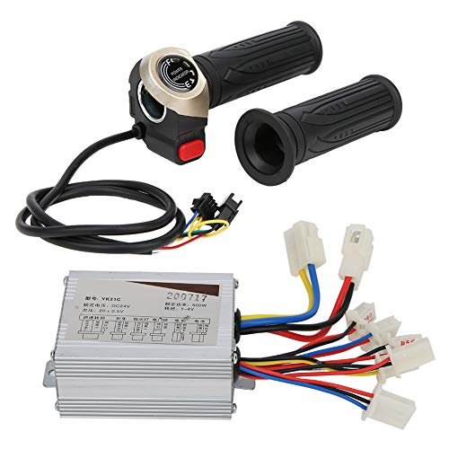 Brush Controller with Throttle Handle Kit, 24V 500W Durable Aluminum Alloy & Plastic Universal Brush Controller with LCD Display Electric Bicycle Modification Accessories