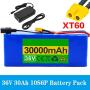 Jieoto 36V E-Bike Battery 30AH 10S6P Waterproof Li-ion Battery with 42V 2A Charger for Go-Kart Electric Street Bikes Electric Boat Scooter 1000W 750W 500W 350W 250W Motor