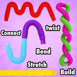 Sense & Grow Sensory Pop Tubes 6-Pack - Fidget Montessori Toys for Kids - Stretch Tubes for Children with ADHD and Special Needs - Autism Therapy Toys - Fine Motor Skills and Learning Activities