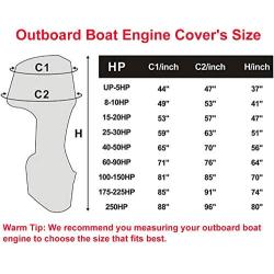 UCARE Outboard Boat Motor Cover Waterproof Boat Engine Full Covers for UP-5HP/ 8-10HP/ 15-20HP/ 25-30HP/ 40-50HP/ 60-90HP/ 100-150HP Outboard Motors (420D Oxford Fabric, 44x47x37in for UP-5HP)