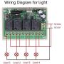 DC 12V Wireless Remote Switch 4 Channel 433Mhz RF White Remote Control with Wireless 4 Relay Receiver, 12V Multifunction Switch for LED Motor Widely Used