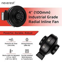neverest RV-B 4 Inch Inline Fan 176 CFM Industrial Grade Duct Exhaust Fan Combinable with HEPA Filter & Carbon Filter Powerful HVAC Booster Fan / Metal Housing