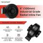 neverest RV-B 4 Inch Inline Fan 176 CFM Industrial Grade Duct Exhaust Fan Combinable with HEPA Filter & Carbon Filter Powerful HVAC Booster Fan / Metal Housing