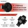 neverest RV-B 4 Inch Inline Fan 176 CFM Industrial Grade Duct Exhaust Fan Combinable with HEPA Filter & Carbon Filter Powerful HVAC Booster Fan / Metal Housing