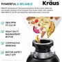 Kraus KWD100-75MBL WasteGuard Continuous Feed Garbage Disposal with 3/4 Horsepower Ultra-Quiet Motor for Kitchen Sinks with Power Cord and Flange Included, 15.25 inch, Black