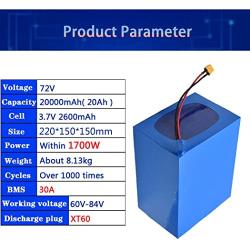 Jieoto 72V E-Bike Battery Replaces 6 * 12V Lead Acid Batteries 20Ah 30Ah 40Ah 50Ah 60Ah Li-ion Battery Pack Fit for 5600W-500W Scooters Electric Motorcycle Golf Carts